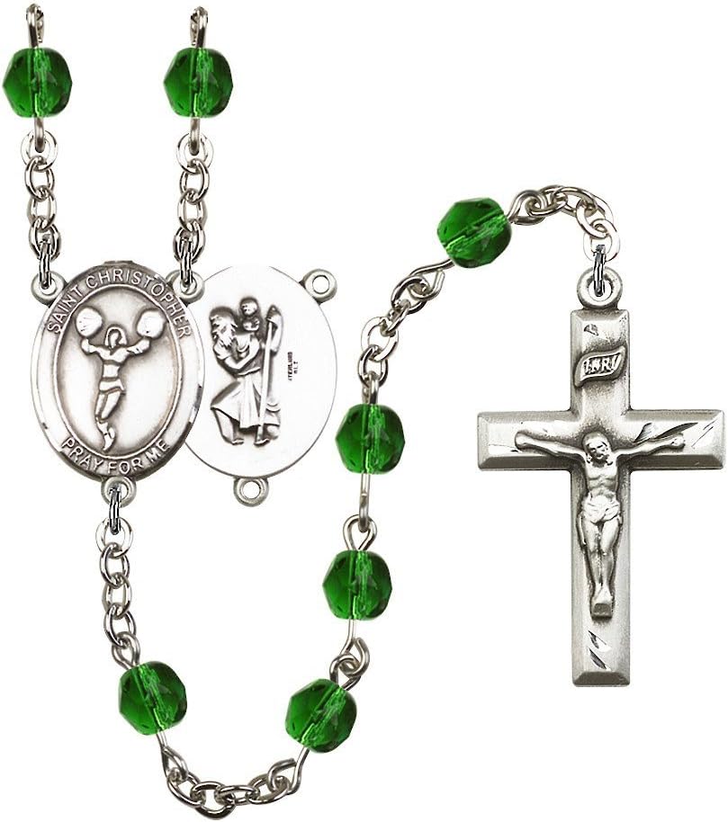 Bonyak Jewelry St. Christopher/Cheerleading Silver-Plated Rosary - Every Birth Month Color and More