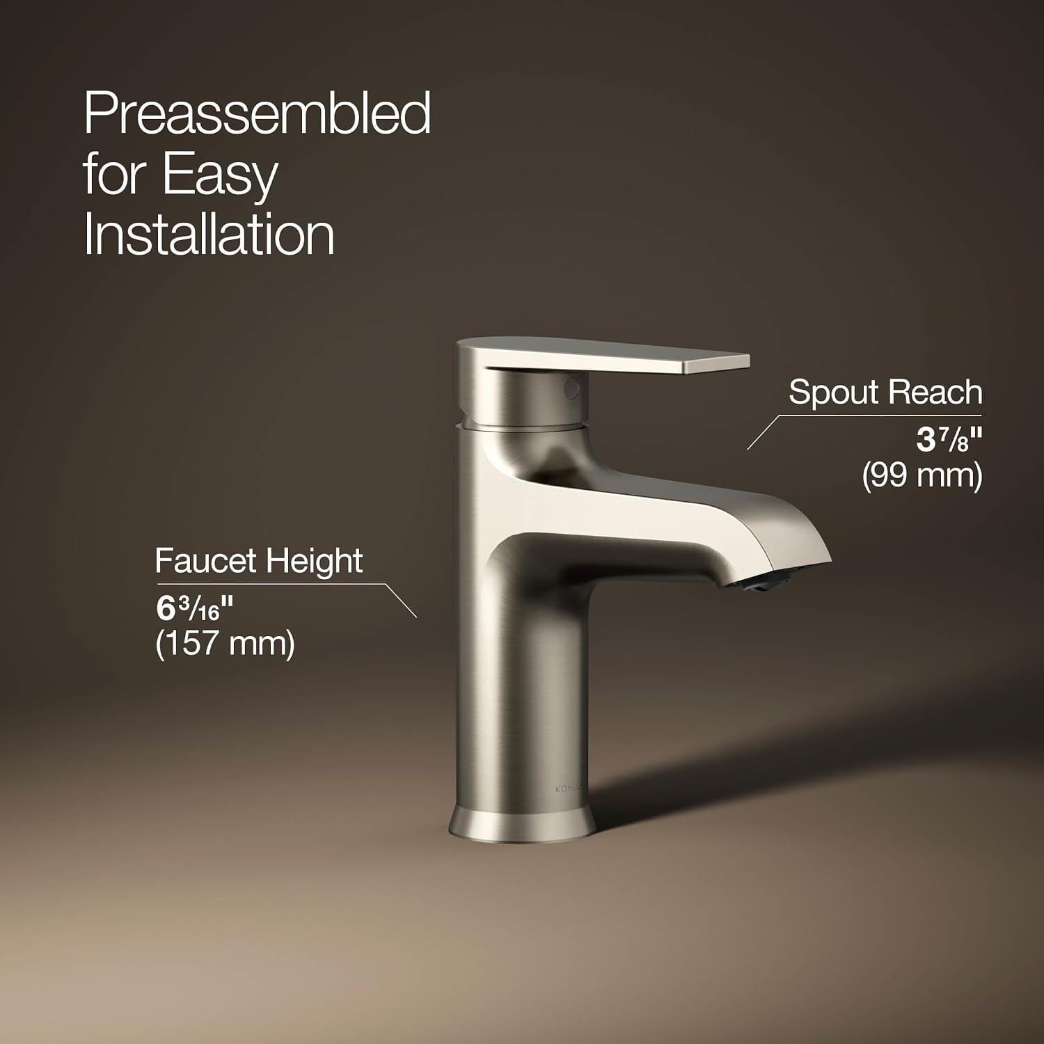 KOHLER K-37891-4-BN Hint® Single-Handle Bathroom Sink Faucet, Single Lever Handle Bathroom Faucets, 1.2 GPM, Vibrant Brushed Nickel
