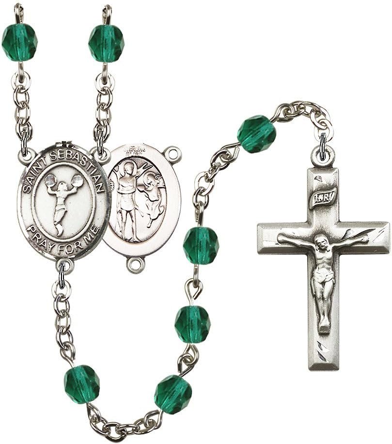Bonyak Jewelry St. Sebastian/Cheerleading Silver-Plated Rosary - Every Birth Month Color and More