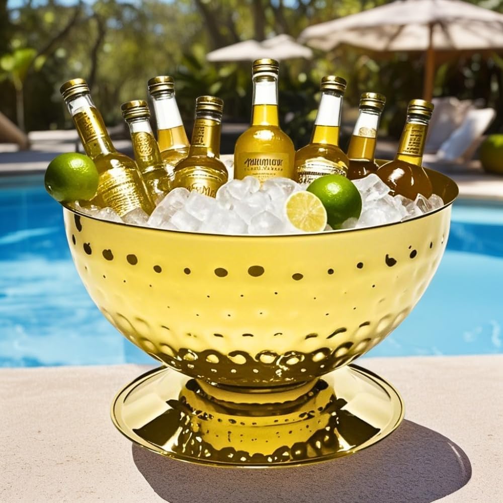 Luxurious Ice Bucket for Parties,Party Sized 12L Drink Cooler for Parties,Gold Stainless Steel Ultimate Champagne Bucket for Celebrations,Buckets for Drinks,Large Ice Bucket for Events