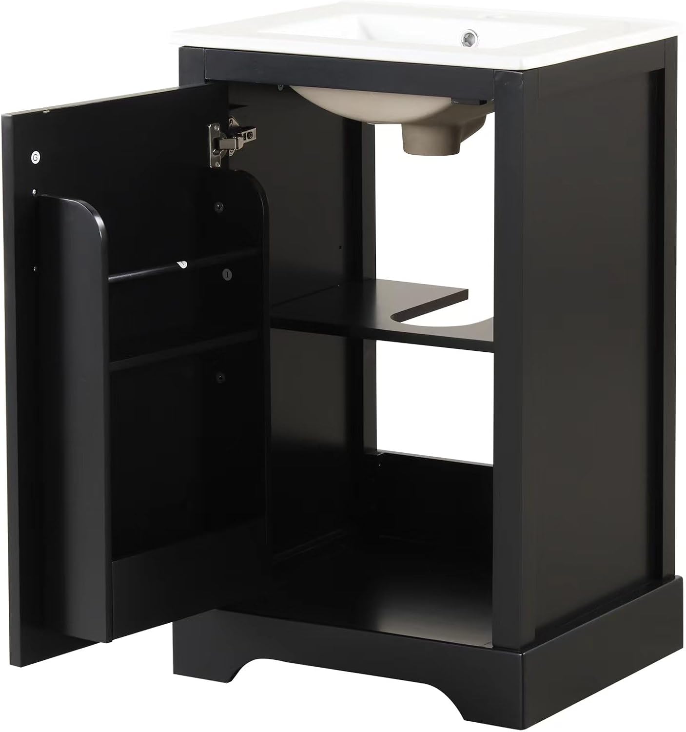 Bellemave 20' Bathroom Vanity with Sink, Small Bathroom Cabinet with Soft Closing Door, Free Standing Single Basin Bathroom Vanity with 2-Tier Storage Rack and Adjustable Shelve(Black)
