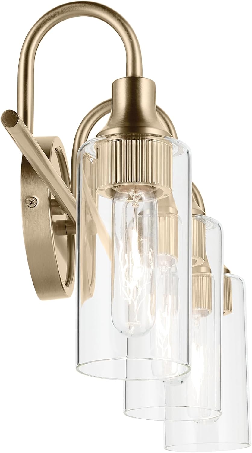Kichler Kavi 23' 3-Light Bathroom Vanity Light Fixture with Clear Glass in Champagne Bronze, Modern Wall Mount Over Mirror for Powder Room (23' W x 10' H), 55211CPZ