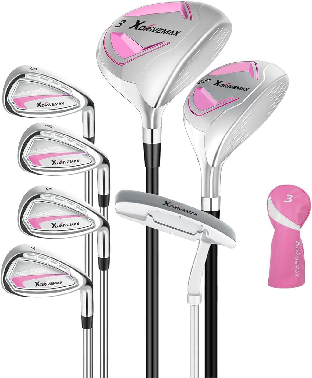 XDriveMax 7-Piece Complete Golf Clubs Set for Men & Women (Left/Right Hand), Advanced Performance Set with Fairway Wood, Hybrid, Irons and Putter, Regular Flex (No Golf Bag Included)