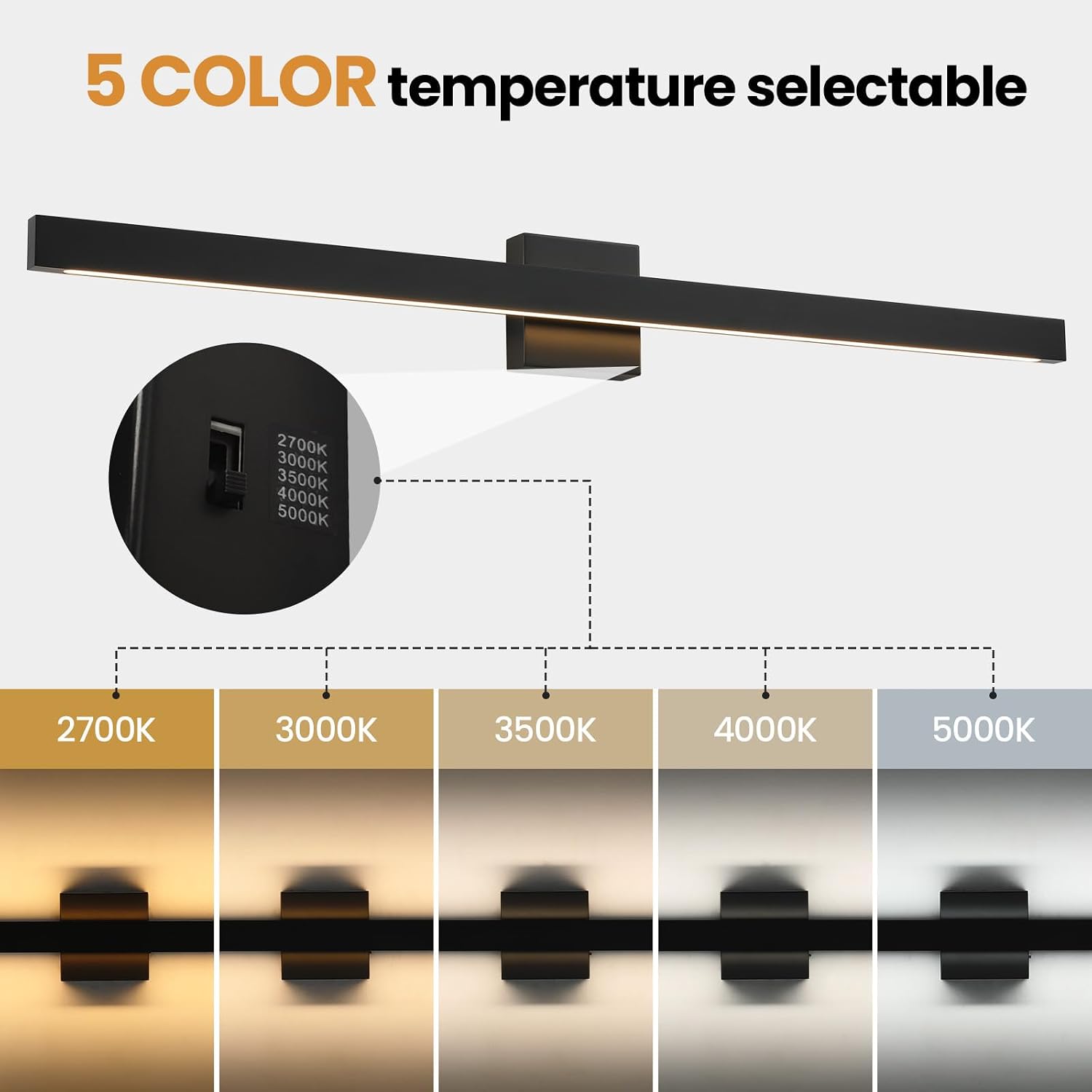 Modern Bathroom Lighting Fixtures Over Mirror, 39 Inch 30W Black Vanity Light Bar for Bathroom, Dimmable 5CCT LED Bathroom Wall Light Fixtures