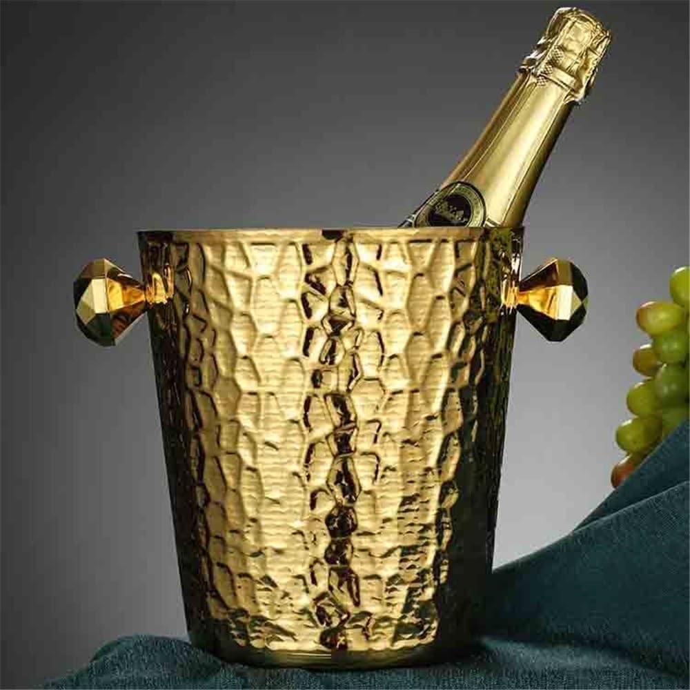 Ice Bucket Champagne Beer Wine Chilling Bucket Large Capacity Ice Pellet Bucket Ice Bucket Household Stainless Steel Ice Bucket Beverage Tub(Gold)