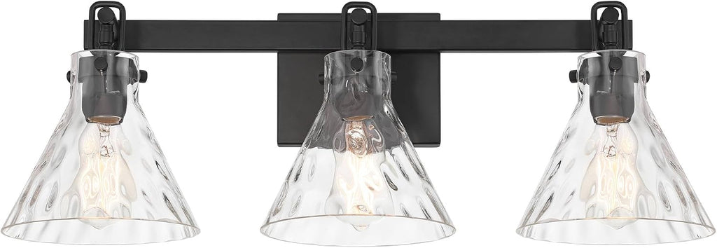 Possini Euro Design Ishii 26' High Modern 3 Light Bathroom Vanity Wall Lamp Light Fixture Mount Over The Sink Mirror Hardwired Cordless Matte Black Clear Glass Shade Indoor Entry-Way