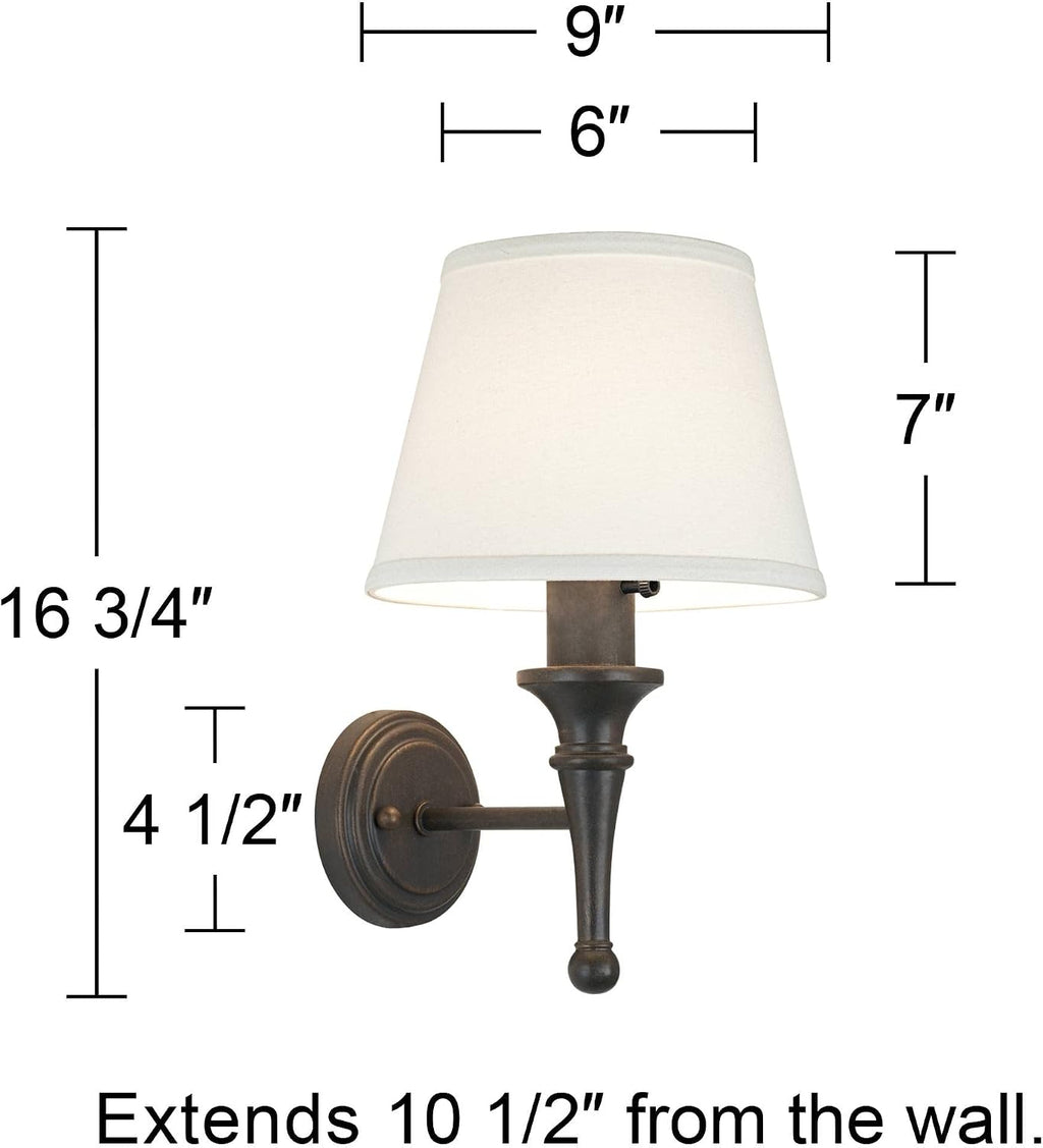 Regency Hill Braid Rustic Vintage Wall Light Sconces Set of 2 with Smart Sockets Bronze Copper Metal Plug-in 7' Fixture Ivory Cotton Empire Shades for Bedroom Reading Living Room Hallway