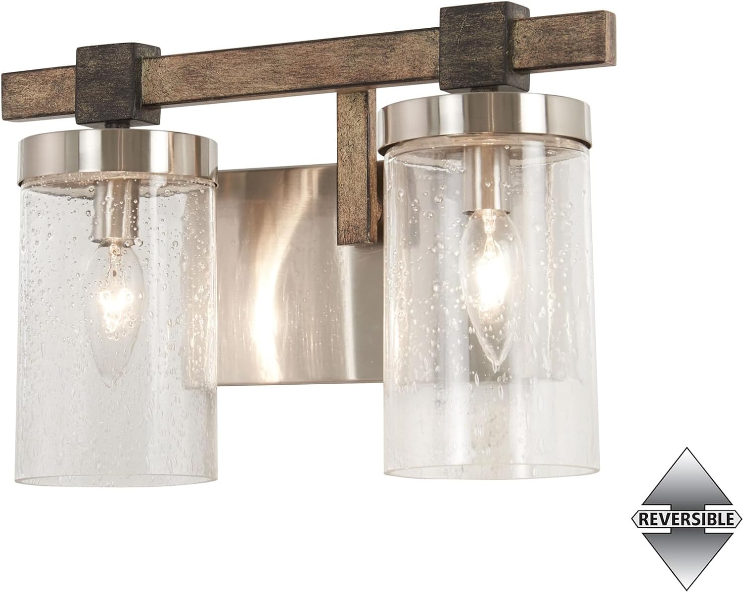 Minka Lavery 4632-106 Bridlewood Vanity Bath Light, 2-Light, 120 Total Watts, 14-in H x 8.75-in W, Stone Grey w/Brushed Nickel