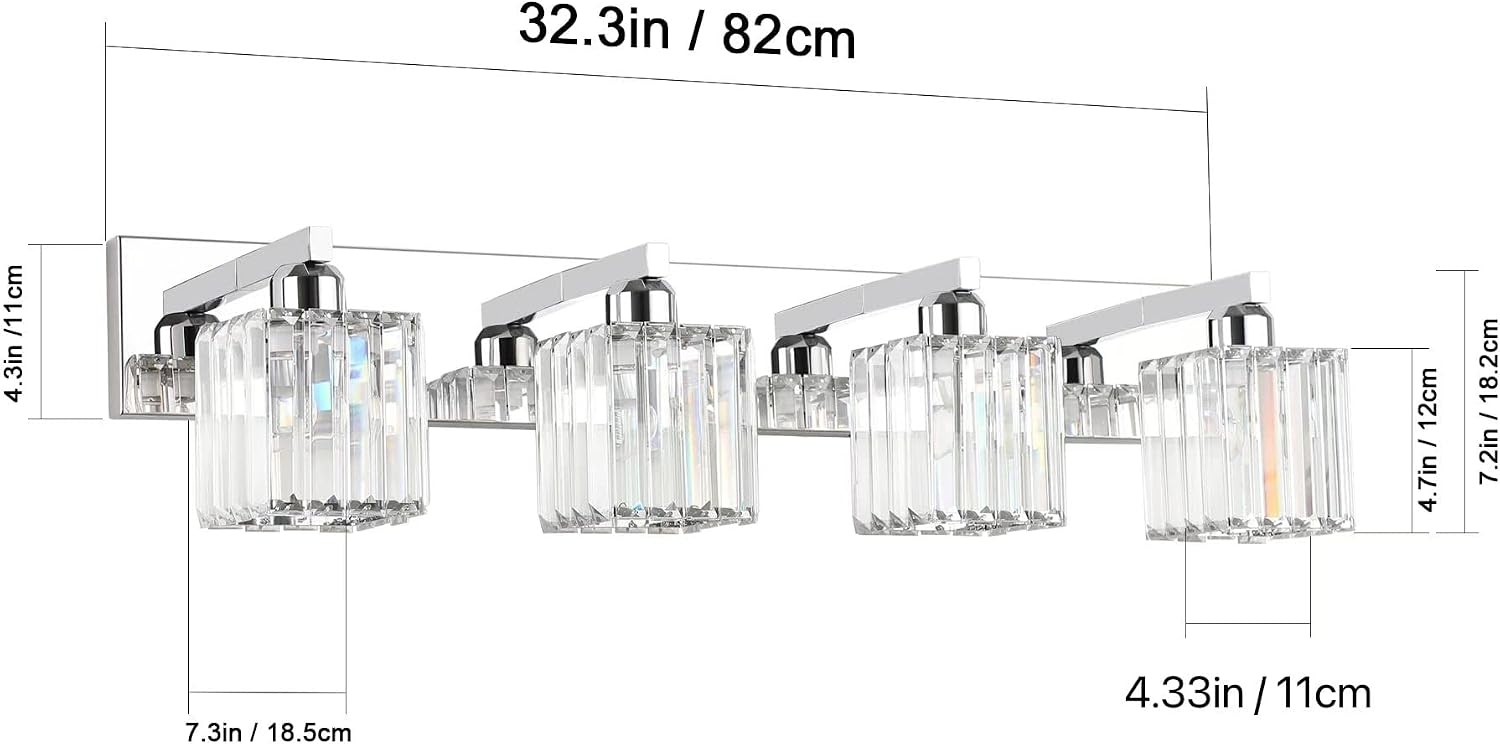Aipsun Bathroom Light Fixtures Crystal Modern Vanity Lighting Fixtures 4 Light Chrome Bathroom Vanity Light (Exclude Bulb)