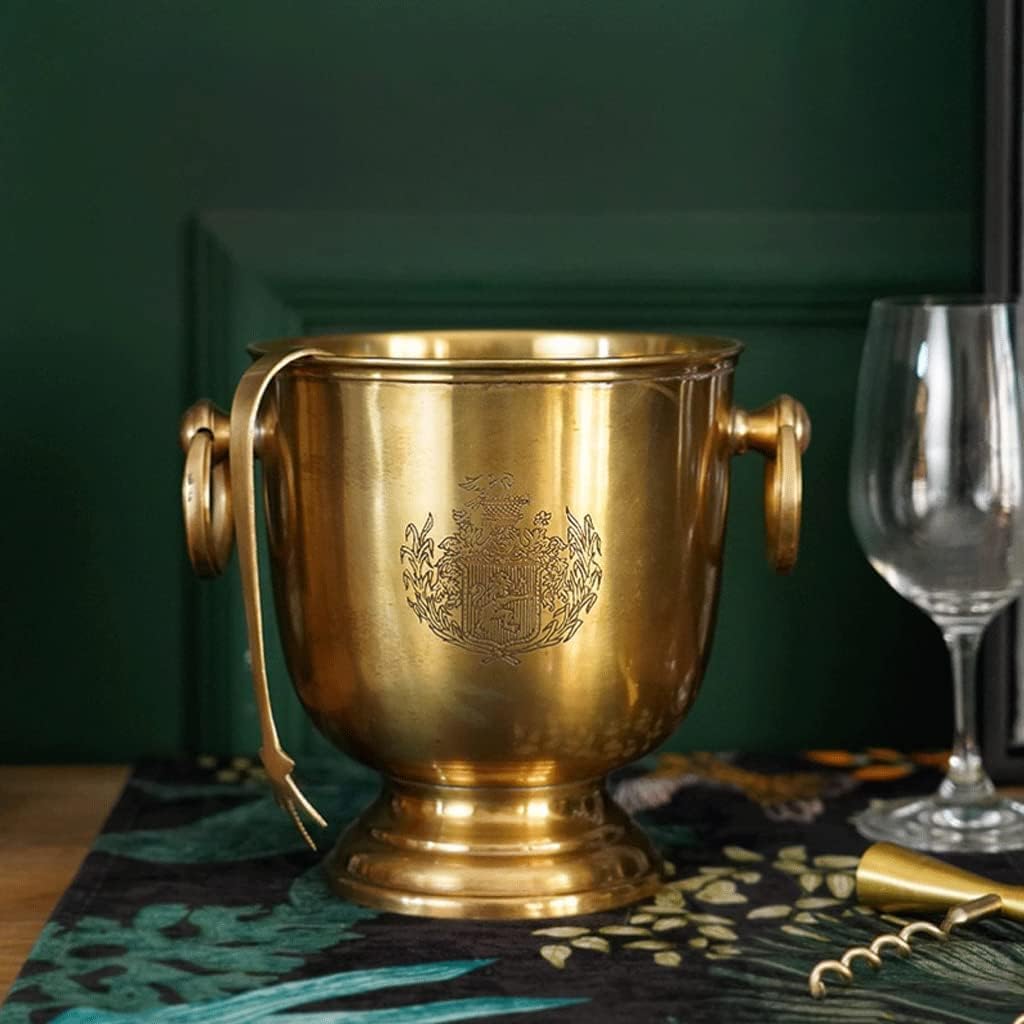 Ice Bucket Modern ice Bucket Ice Bucket Brass Thickened Material Luxury Vintage Wine Barrels, Champagne Barrels Bar Chilling Beer for Kitchen (Color : Small - with Ice Clip)