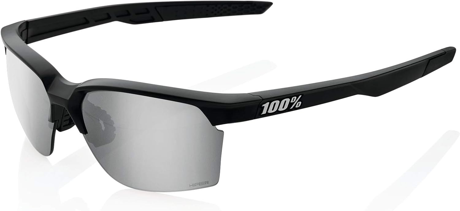 100% Sportcoupe Sport Performance Sunglasses - Sport and Cycling Eyewear (MATTE BLACK - HiPER Silver Mirror)