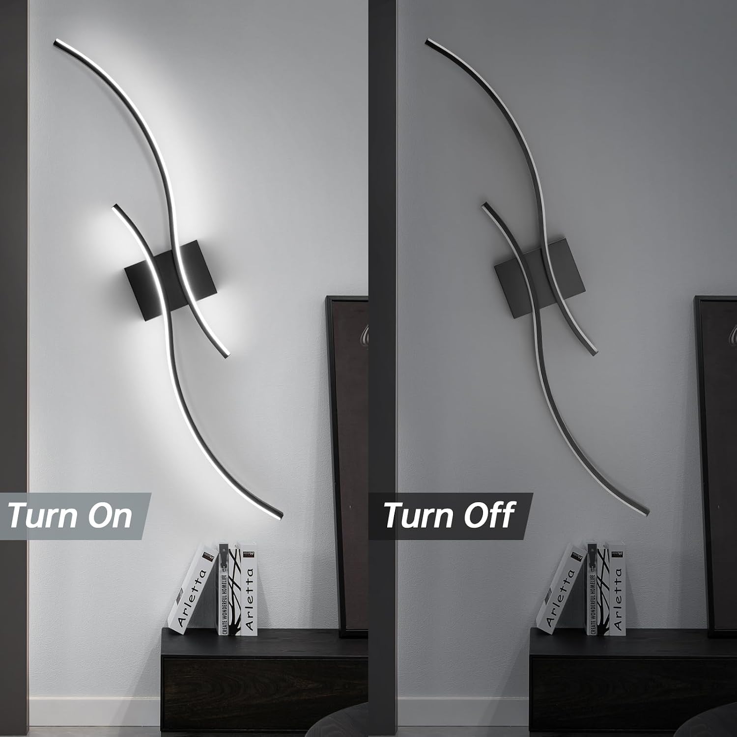 CANEOE Modern Wall Sconce Set of Two, 5CCT Dimmable Indoor Led Wall Sconce Lighting Set of 2, Hardwire Black Led Wall Lamps for Living Room Bedroom Bathroom Hallway, 31.5Inch (2 Packs)