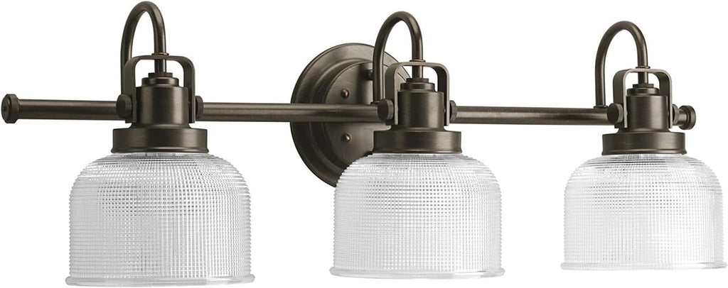 Progress Lighting 3-Light Clear Double Prismatic Glass Coastal Bath Vanity, Archie Collection, Venetian Bronze, P2992-74