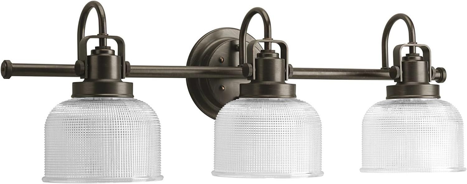 Progress Lighting 3-Light Clear Double Prismatic Glass Coastal Bath Vanity, Archie Collection, Venetian Bronze, P2992-74