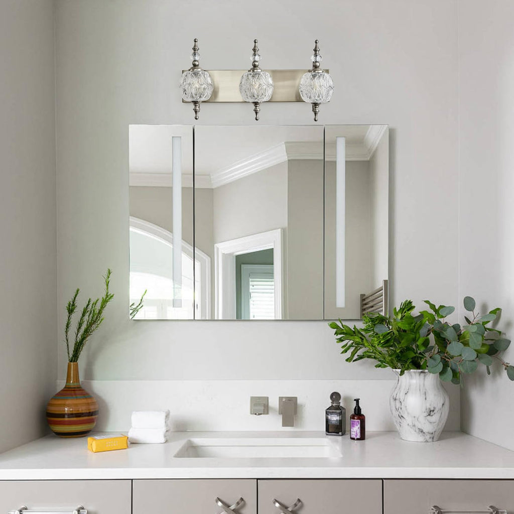 Brushed Nickel Vanity Lights Bathroom Vanity Light Fixtures Vintage 3-Light Bathroom Lighting Fixtures Over Mirror