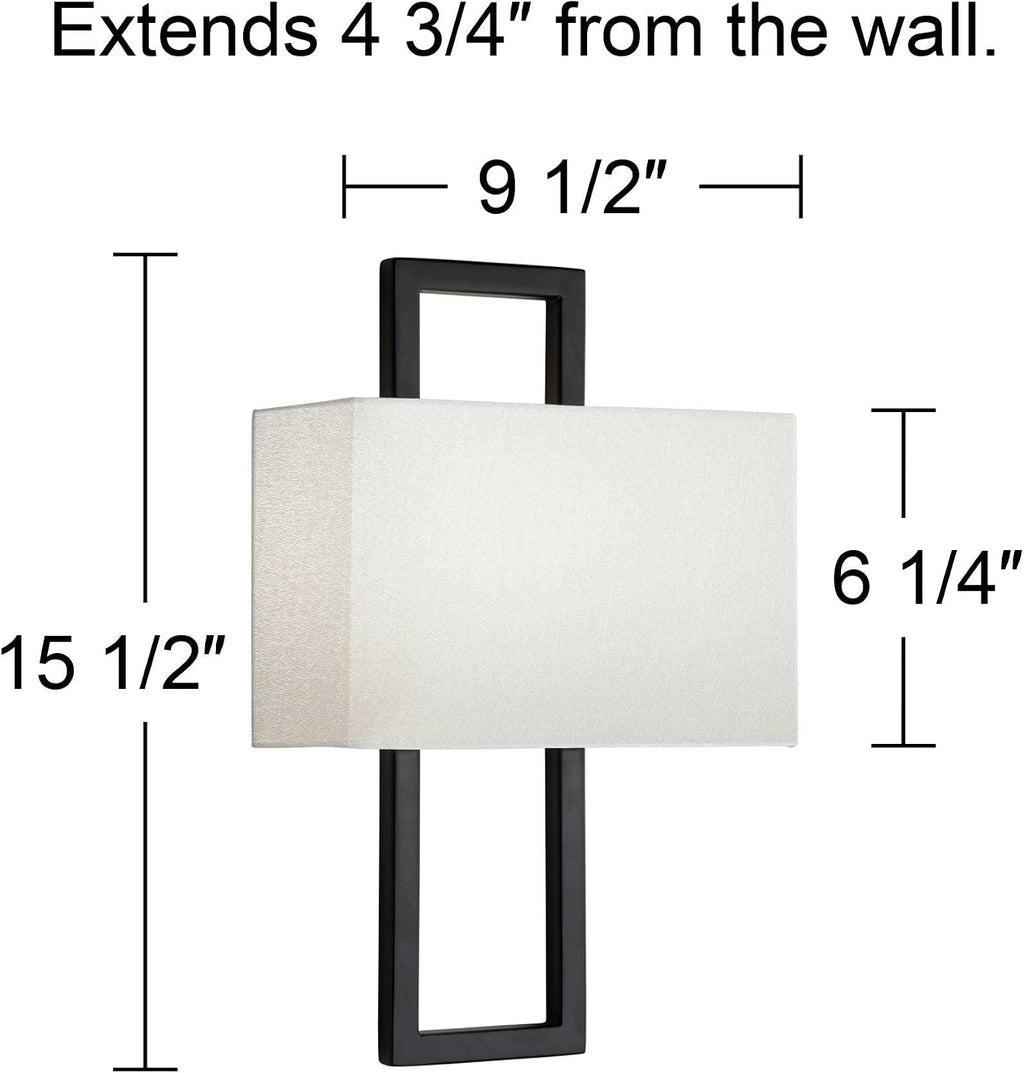 Possini Euro Design Modena Modern Wall Light Sconces Set of 2 Black Hardwired 9 1/2' Fixture Shimmery Silvery Faux Silk Half Shade for Bedroom Bathroom Vanity Living Room Home Hallway Dining House