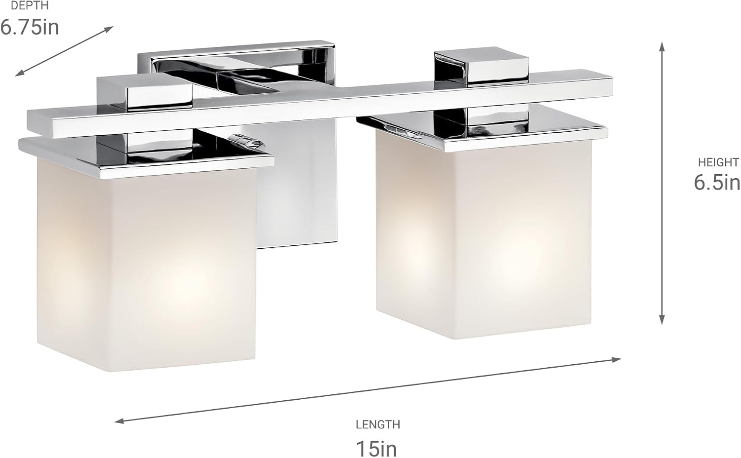 Kichler Tully 15' Vanity Light in Chrome, 2-Light Modern Bathroom Light with Satin Etched Cased Opal Glass, (15' W x 6.5' H), 45150CH