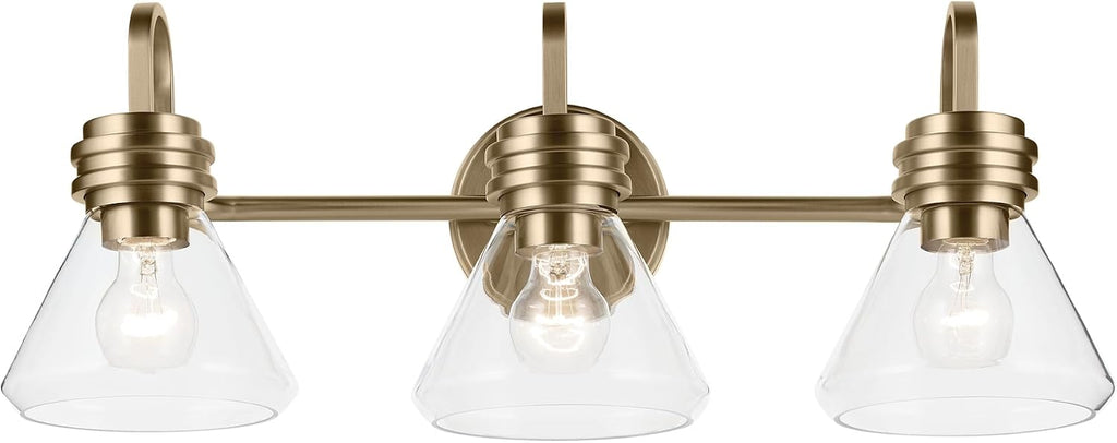 Kichler Farum 26' 3-Light Bathroom Vanity Light Fixture with Clear Glass in Champagne Bronze for Over Mirror, Modern Wall Mount Lighting (26' W x 9.5' H), 55155CPZCLR
