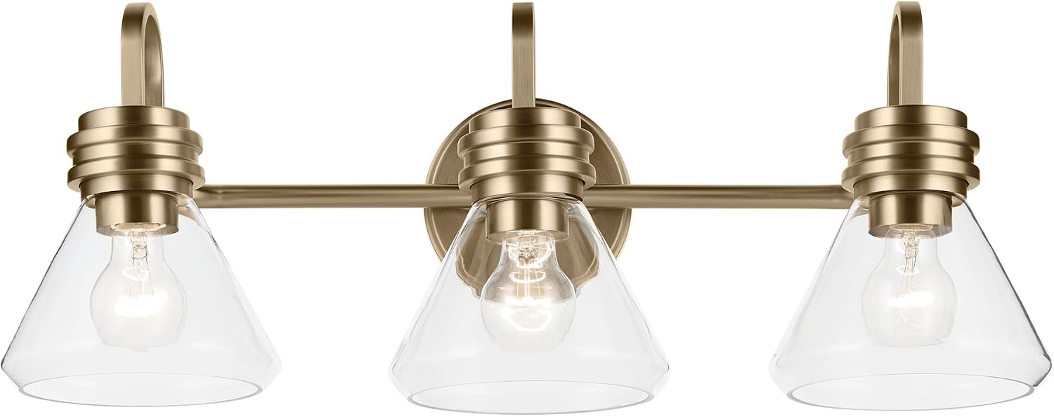 Kichler Farum 26' 3-Light Bathroom Vanity Light Fixture with Clear Glass in Champagne Bronze for Over Mirror, Modern Wall Mount Lighting (26' W x 9.5' H), 55155CPZCLR