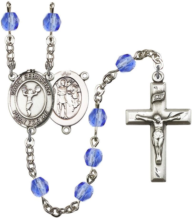Bonyak Jewelry St. Sebastian/Cheerleading Silver-Plated Rosary - Every Birth Month Color and More