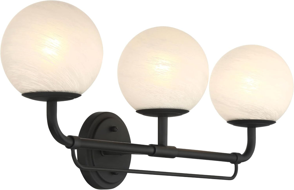 Minka Lavery 3793-899 Whitehall 3 Light 28' Wide Bathroom Vanity Light - Dark Matte Black with Etched Alabaster Glass