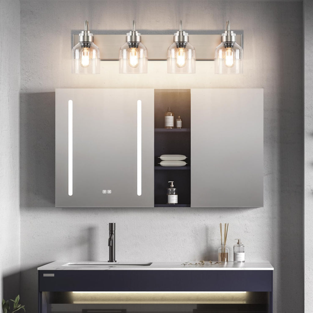 PRESDE Bathroom Light Fixtures Over Mirror Brushed Nickel 4 Light Bathroom Vanity Fixtures with Bubble Glass Globes
