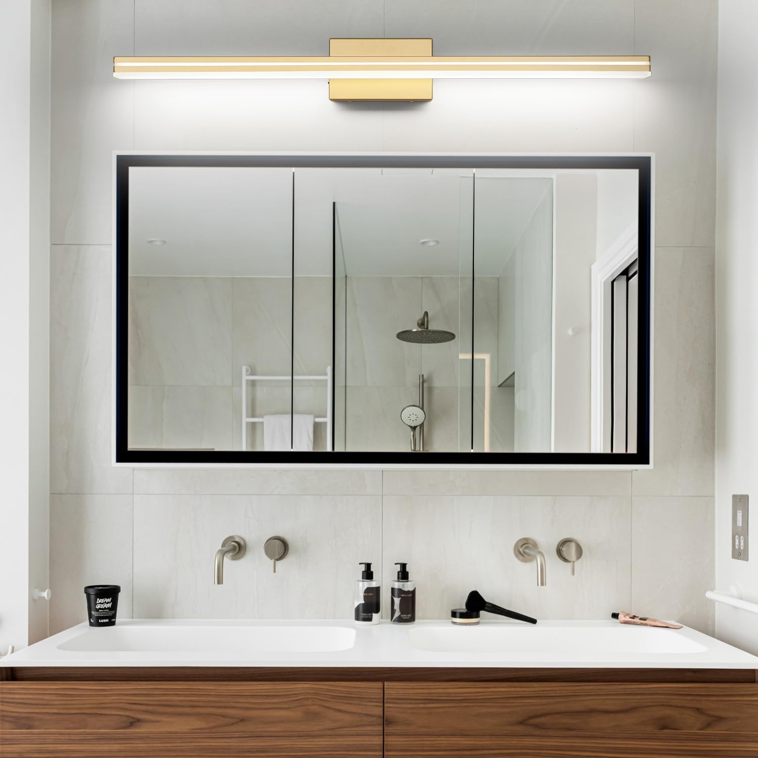 SineRise LED Modern Bathroom Vanity Light Fixtures (40-Inch, 3000K/4000K/6000K, Dimmable), Gold Modern Acrylic Bathroom Wall Lighting Fixtures Over Mirror