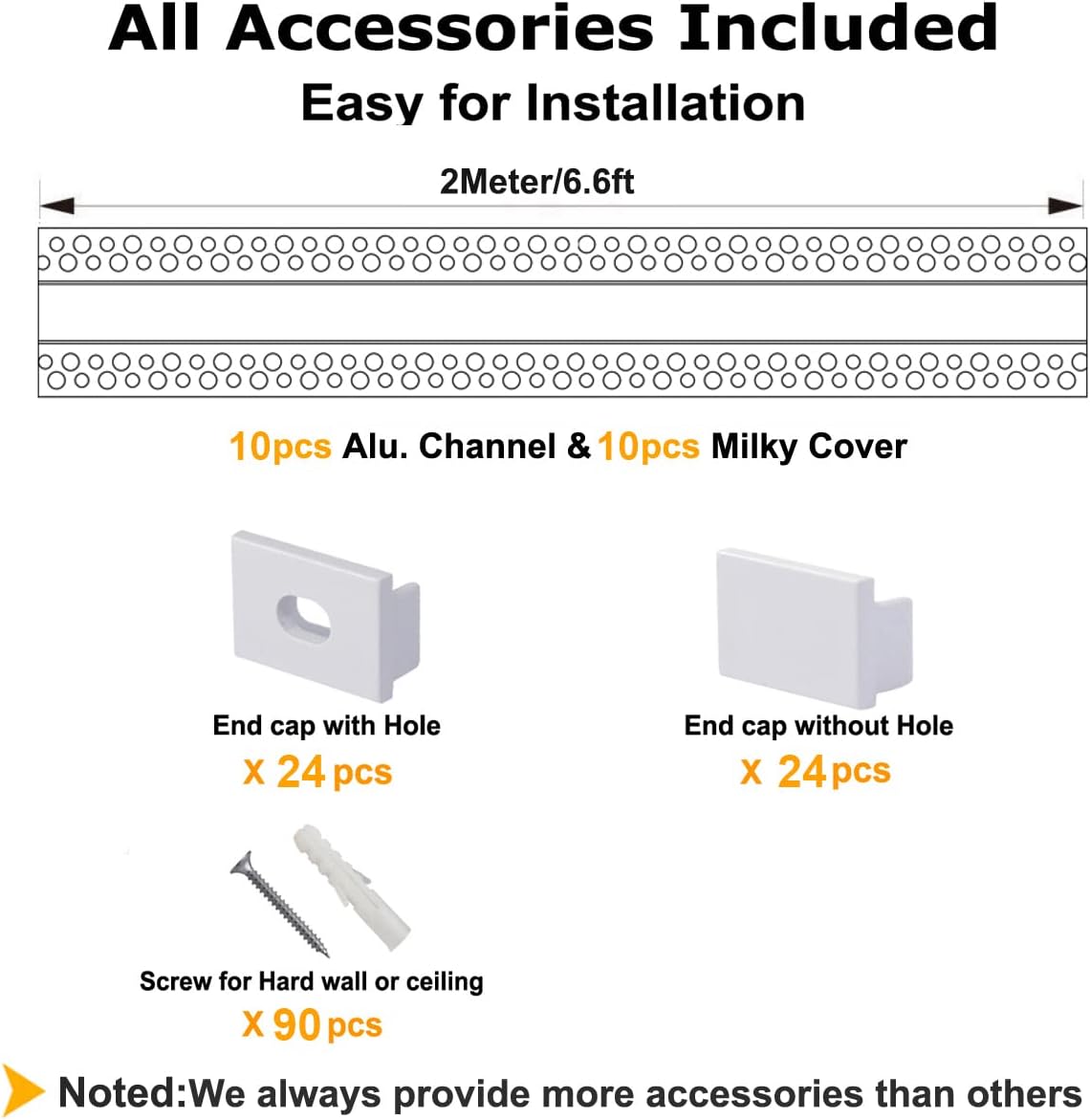 hunhun 10-Pack 6.6ft/2Meter Drywall LED Aluminum Channel System with Milky Cover, End Caps and Mounting Clips, Aluminum Profile for LED Strip Light Installations (Double-Edge-6.6ft, 10)