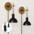 Nathan James Tamlin Wall Light Fixture, Wall Mounted 1-Light Lamp, Plugin Sconce with On/Off Switch for Living Room, Reading Nook or Bedroom, Vintage Brass/Matte Black, Set of 2