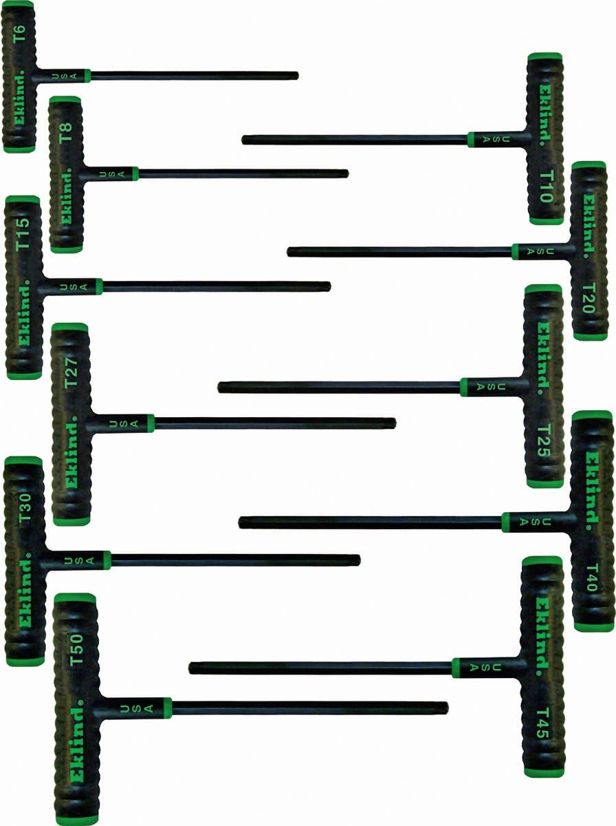 Eklind T Handle Hex Wrench Set Metric, SAE, and Torx 34pc 6' Comfort Grip w Stands Made in USA