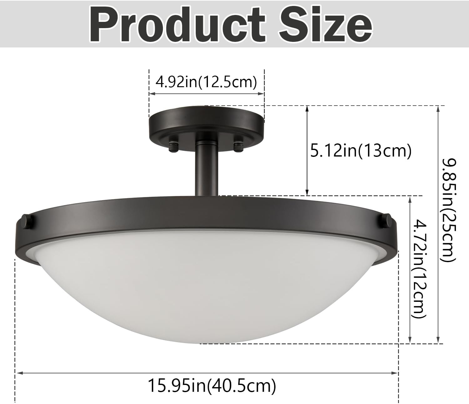 SAMTEEN Farmhouse Black Semi Flush Mount Ceiling Light Modern 3-Light Frosted Glass Ceiling Light Fixtures Matte Black Flush Mount Light for Hallway Bedroom Kitchen Bathroom, 16-Inch