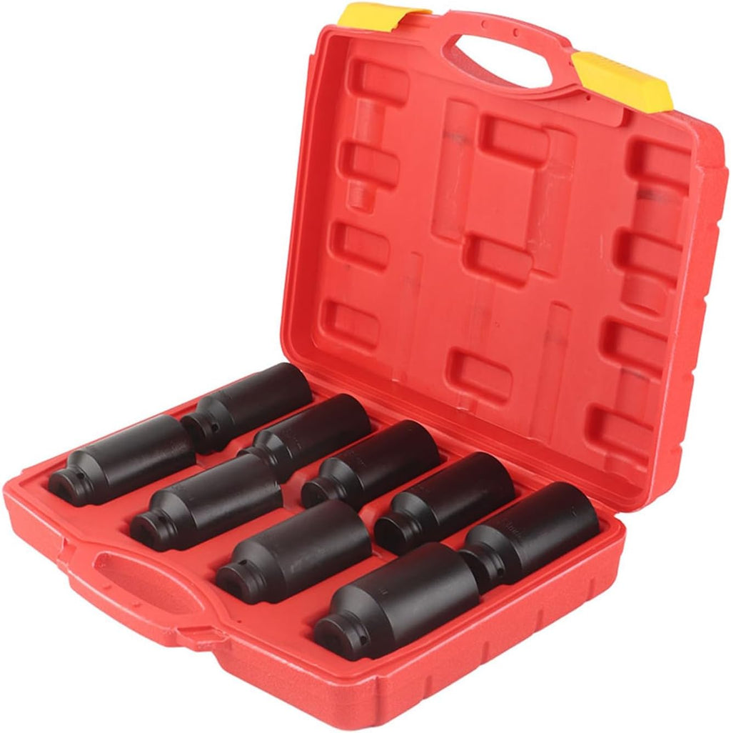 1/2 Inch Drive Axle Hub Nut Hex Socket Set, Heavy Duty Impact Quality 9-Piece Set for Use with Impact Tool, for Professional or Occasional Use, 40 Chrome Steel Material, Mechanics