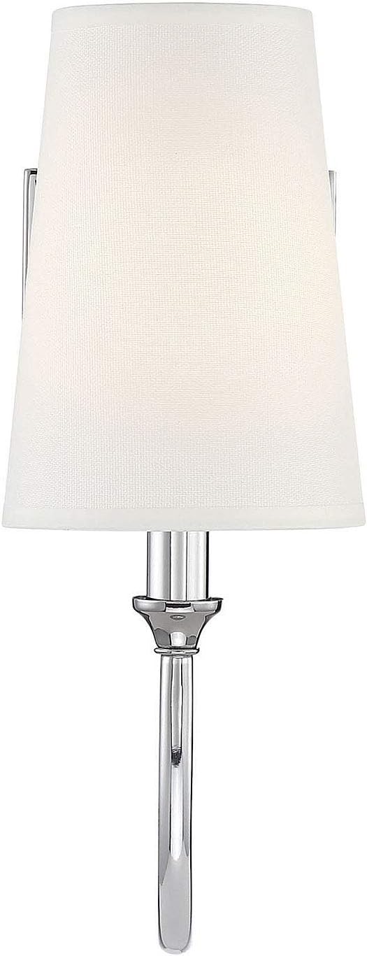 Savoy Essentials 9-2542-1-109 Cameron Modern Farmhouse White Fabric Wall Sconce, 1-Light 40 Watt, 13' H x 5' W, Polished Nickel