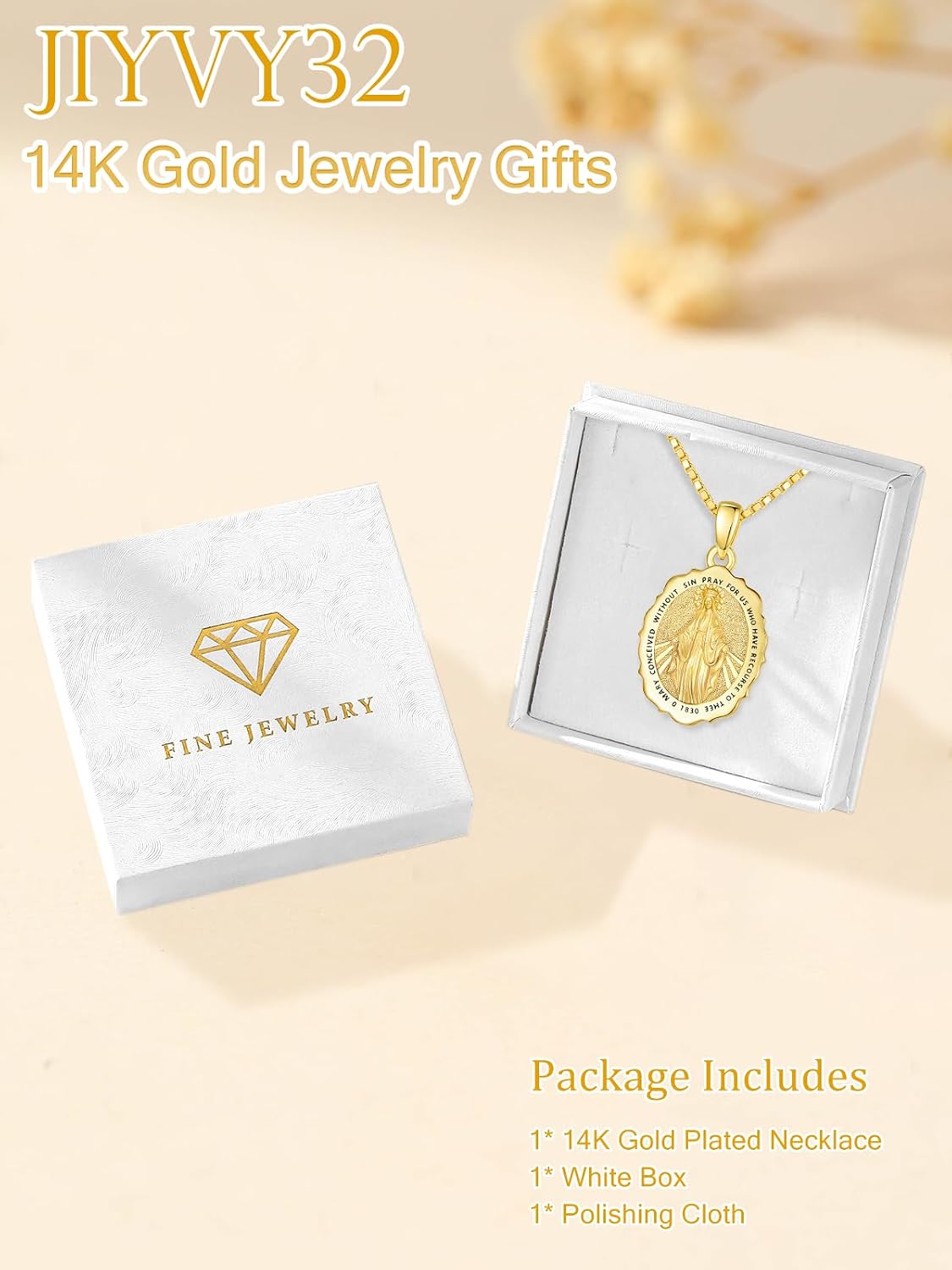 14K Gold Saint Medal Necklace for Women, Catholic Patron Saint Pendant Necklace, Christian Religious Jewelry Gift for Confirmation Baptism Communion Christmas Birthday