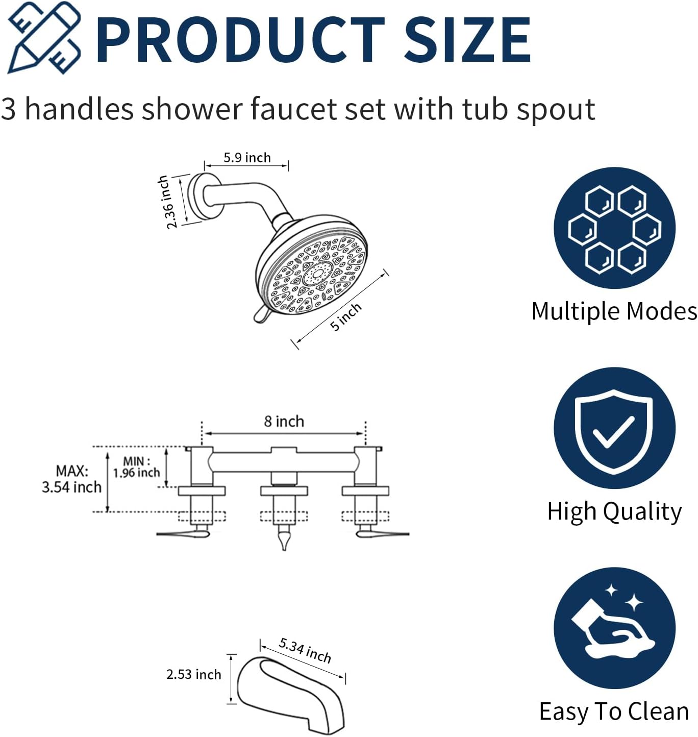 3 Handles Shower Faucet Set with Tub Spout Bathtub Shower Faucet Combo Set Shower System Complete Tub and Shower Trim Kit Brushed Gold Shower Set