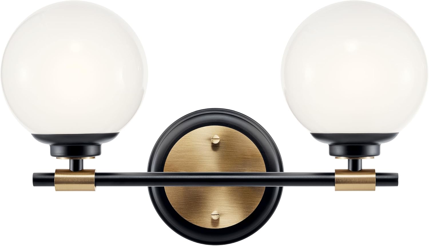 Kichler Benno 2-Light Bathroom Vanity Light Fixture with Opal Glass, Modern Black and Champagne Bronze Light for Powder Room or Bath (8.75 in x 14.75 in), 55171BKCPZ
