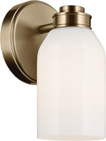 Kichler Shae 5' 1-Light Wall Sconce Bathroom Vanity Light Fixture with White Opal Glass in Champagne Bronze, Modern Style for Vanity Mirror, Fireplace, Hallway (8.25' H x 5' W), 55200CPZ