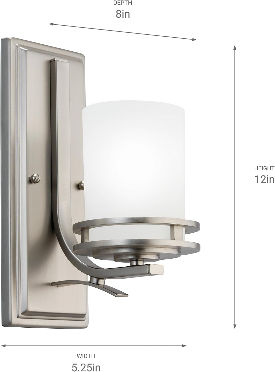 Kichler Hendrik 12' Wall Sconce in Brushed Nickel, 1-Light Modern Wall Mount Light with Satin Etched Cased Opal Glass, (12' H x 5.25' W), 5076NI, 24.75 in