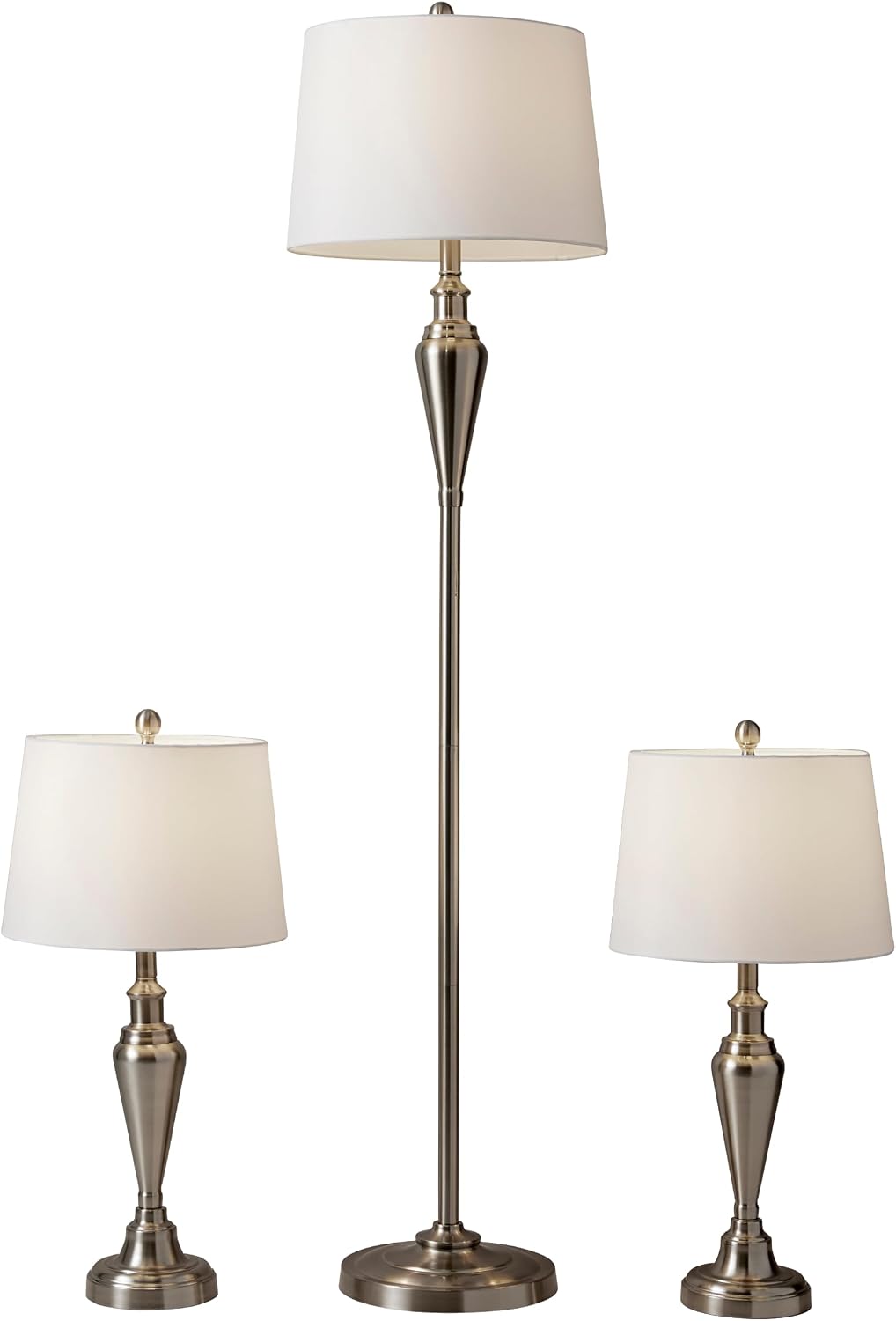 Adesso 3-Piece Lamp Set: Two Table Lamps & One Floor Lamp – Antique Brass with White Shade, Stylish and Cohesive Accent Lighting for Bedroom, Living Room, or Home Office
