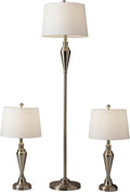 Adesso 3-Piece Lamp Set: Two Table Lamps & One Floor Lamp – Antique Brass with White Shade, Stylish and Cohesive Accent Lighting for Bedroom, Living Room, or Home Office