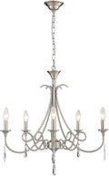 5-Light Farmhouse Chandeliers for Dining Room Lighting Fixtures Hanging, Rustic Candle Modern Chandelier Vintage Hanging Ceiling Lamp for Bedroom Kitchen Island Living Room Entryway Foyer, Nickel