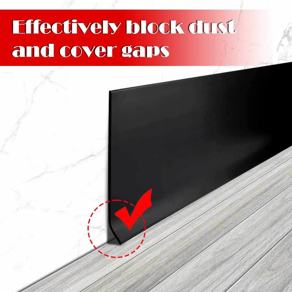 Vinyl Wall Base Baseboard Molding Trim 4' Flexible Self Adhesive Rubber Wall Base Moulding Trim Peel and Stick Design, 4 Inch x 200 Feet, Black