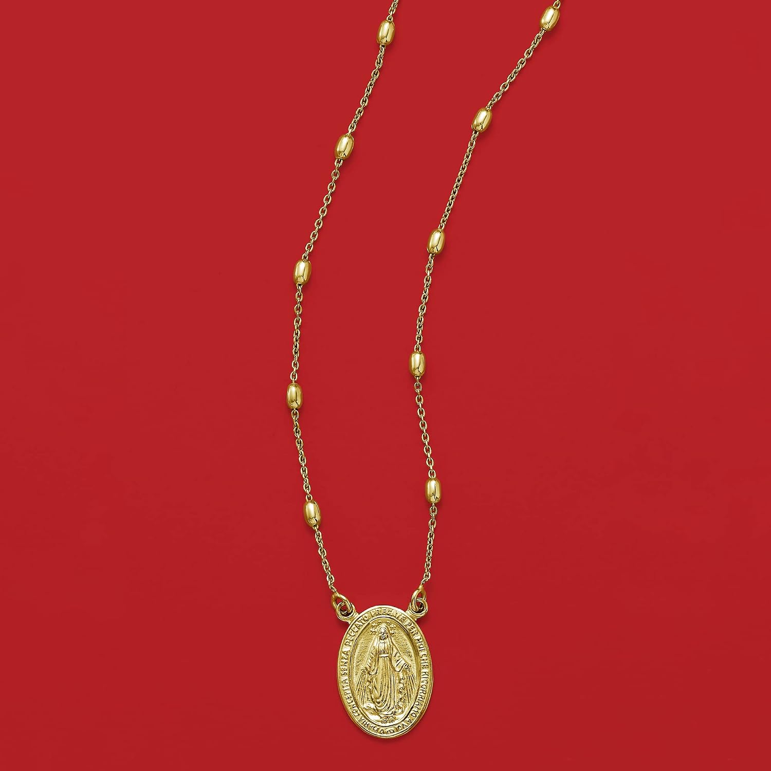 Ross-Simons Italian 18kt Gold Over Sterling Miraculous Medal Bead Station Necklace