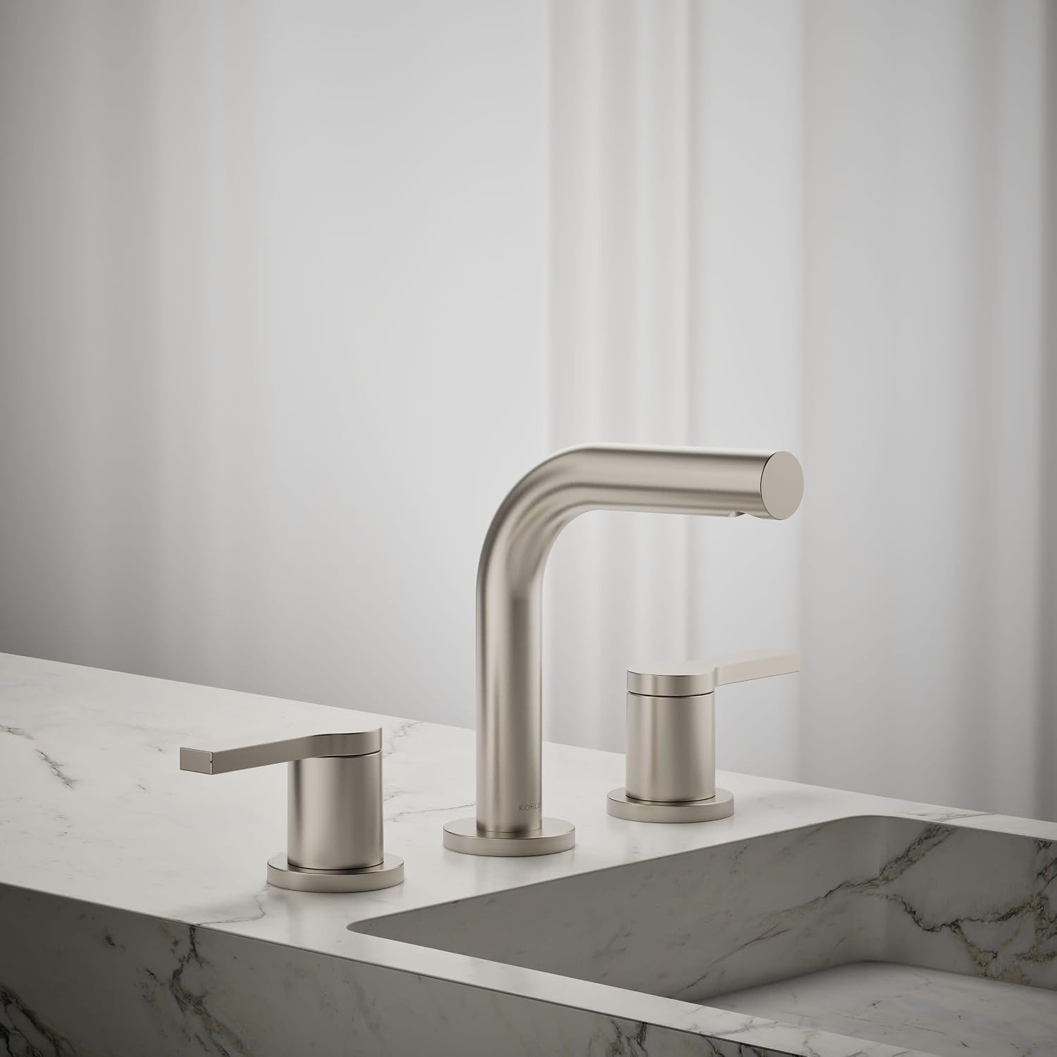 KOHLER K-33592-4N-BN Elate® Widespread Bathroom Sink Faucet, Water-Saving, Wide Reach, Elegant Finish, Bathroom Faucets, 0.5 GPM, Vibrant Brushed Nickel