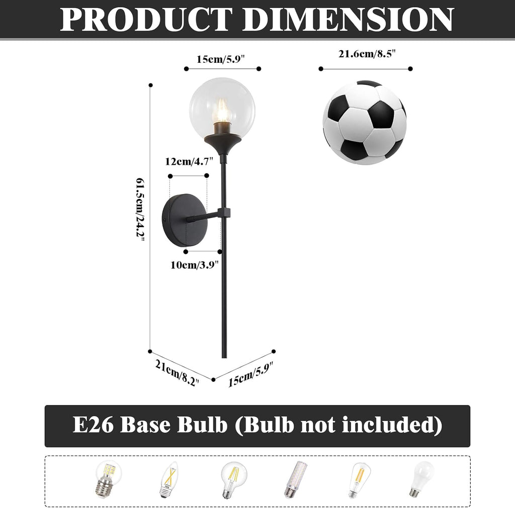 KCO Lighting Matte Black Industrial Wall Sconces Set of Two 1-Light Mid Century Bathroom Wall Mounted Light Sconce Modern Clear Bubble Glass Globe Wall Sconce Lamp Set of 2