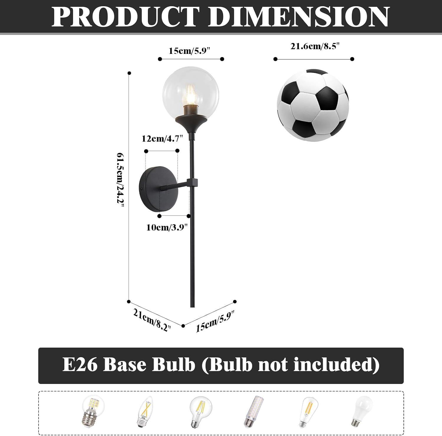 KCO Lighting Matte Black Industrial Wall Sconces Set of Two 1-Light Mid Century Bathroom Wall Mounted Light Sconce Modern Clear Bubble Glass Globe Wall Sconce Lamp Set of 2