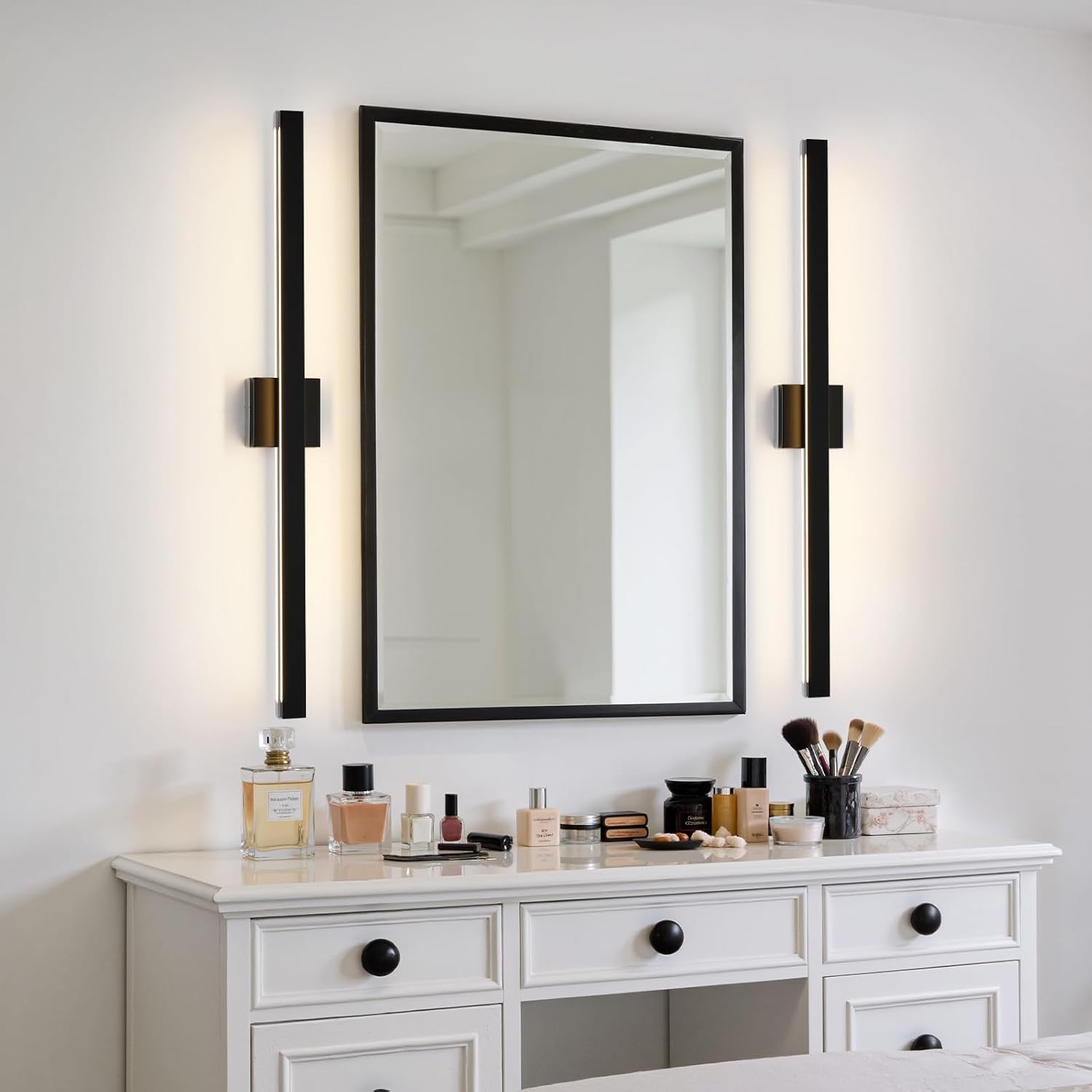 Modern Bathroom Lighting Fixtures Over Mirror, 39 Inch 30W Black Vanity Light Bar for Bathroom, Dimmable 5CCT LED Bathroom Wall Light Fixtures