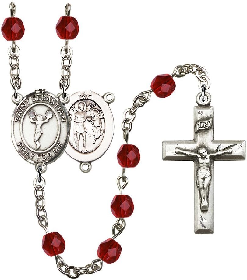 Bonyak Jewelry St. Sebastian/Cheerleading Silver-Plated Rosary - Every Birth Month Color and More