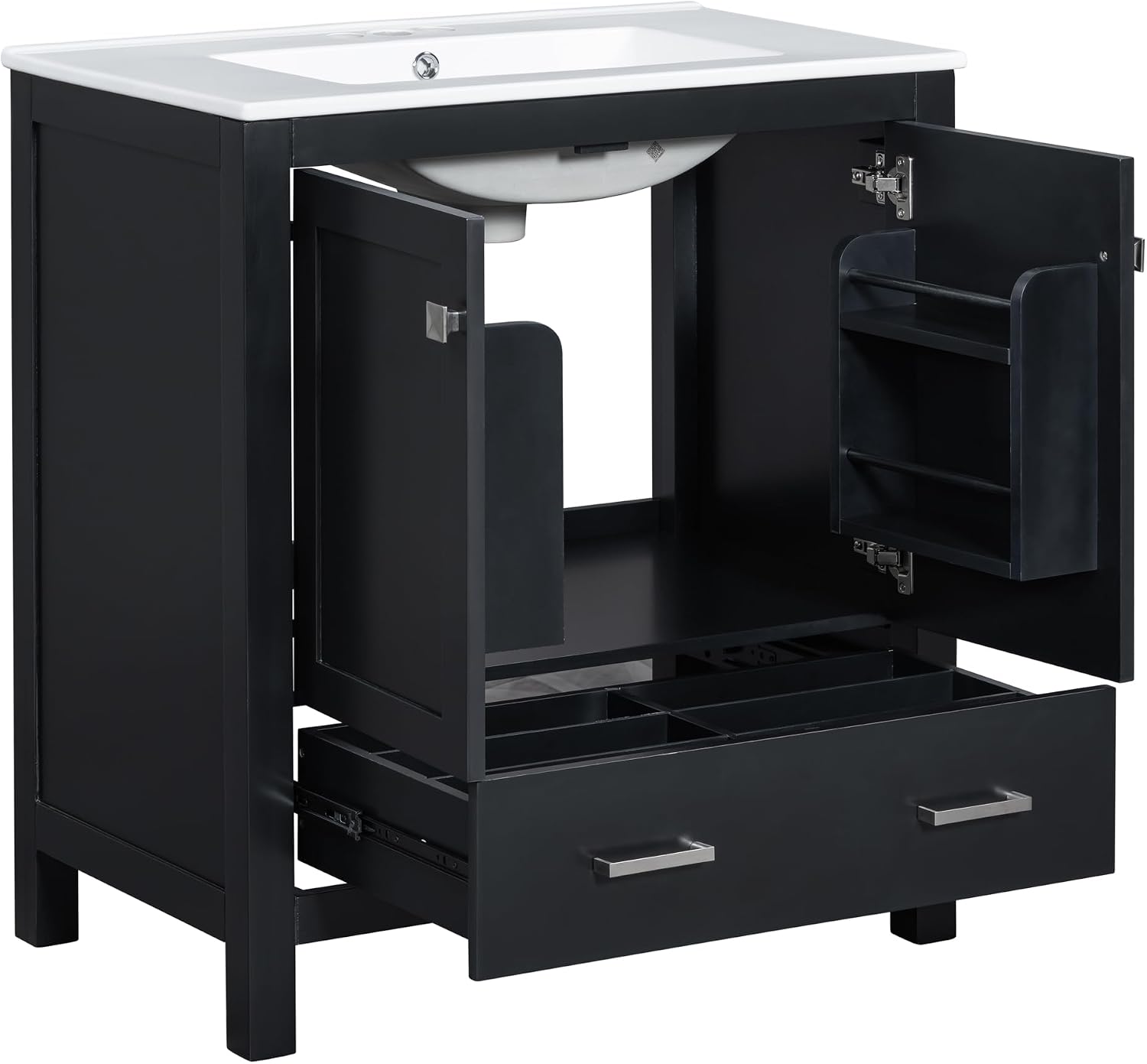 Bellemave 30' Bathroom Vanity with Sink Combo Set, Solid Wood Frame Bathroom Storage Cabinet with a Drawer, 2 Soft Closing Cabinet Doors with Organizer, Black