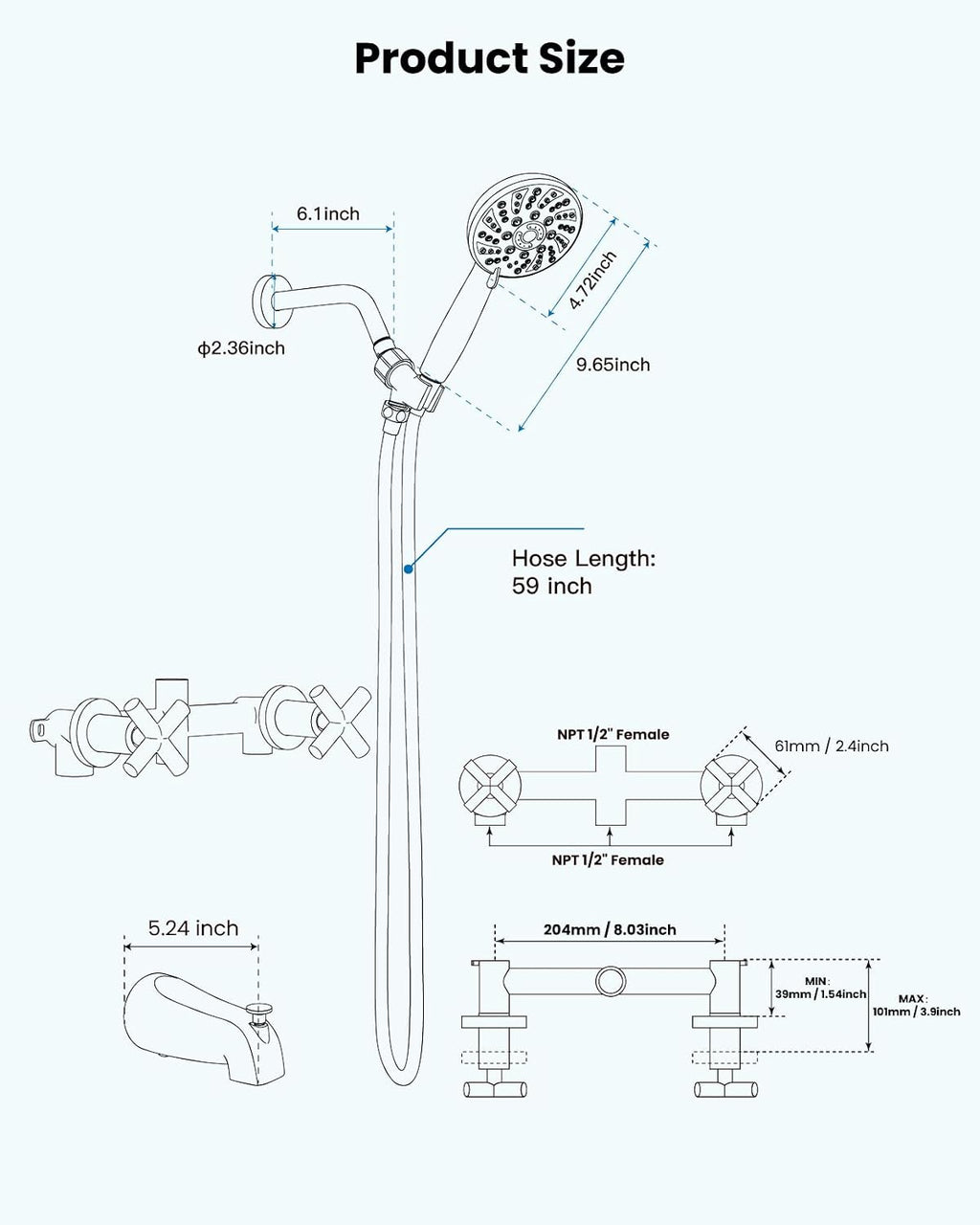 gotonovo 2 Handles Tub Shower Faucet Set,Bathtub Faucet Set with 6 Modes Handheld Spray Shower System with Tub Spout,Shower Head and Handle Set Shower Fixture Wall Mount Oil Rubbed Bronze